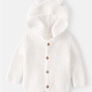 Carter's Hooded Animal Ears White Knit Hooded Baby Sweater